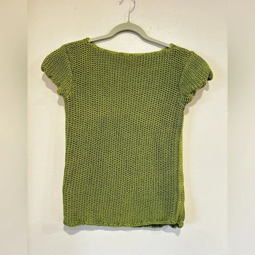 Tory Burch Chunky Knit Short Sleeve Sweater | XS | Moss Green